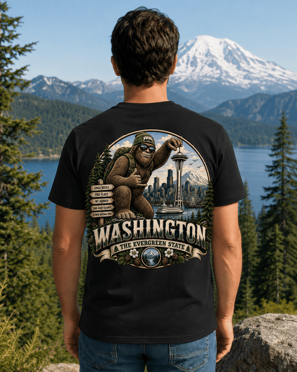 Washington Bigfoot T-Shirt - Space Needle - Bigfoot Coast to Coast