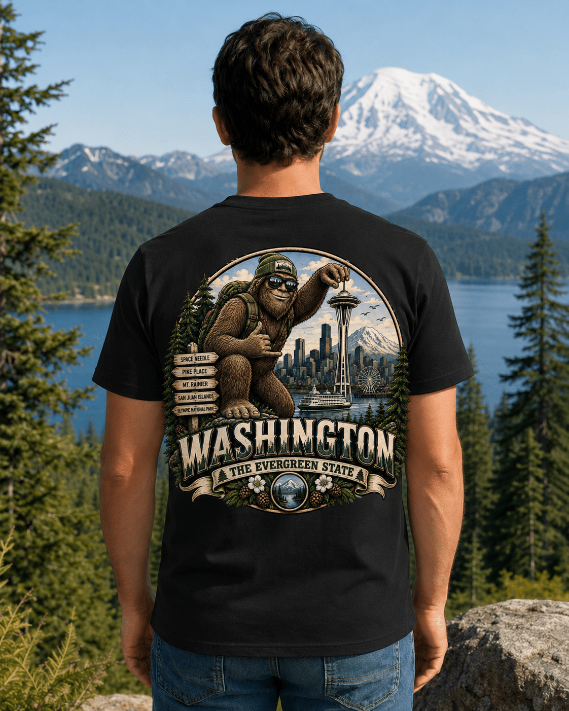 Washington Bigfoot T-Shirt - Space Needle - Bigfoot Coast to Coast
