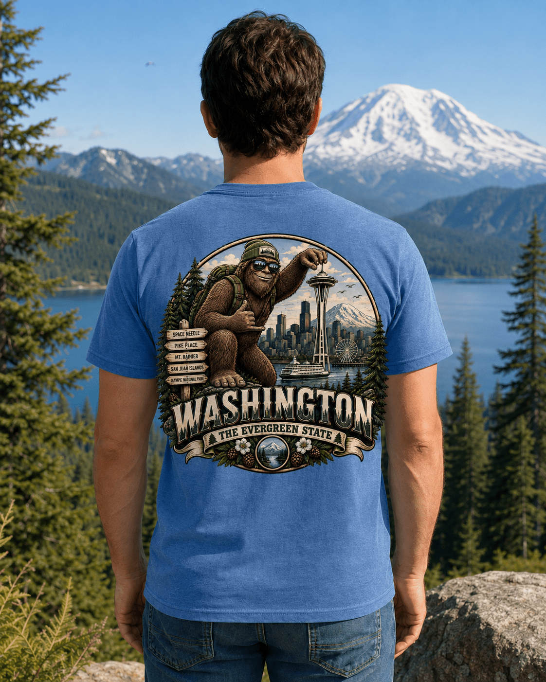Washington Bigfoot T-Shirt - Space Needle - Bigfoot Coast to Coast