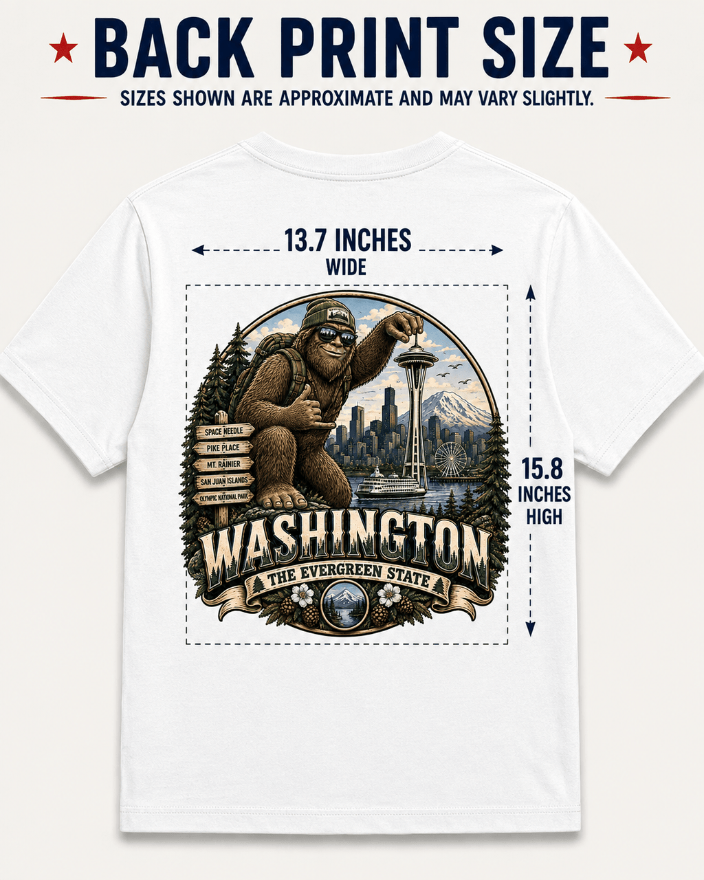 Washington Bigfoot T-Shirt - Space Needle - Bigfoot Coast to Coast