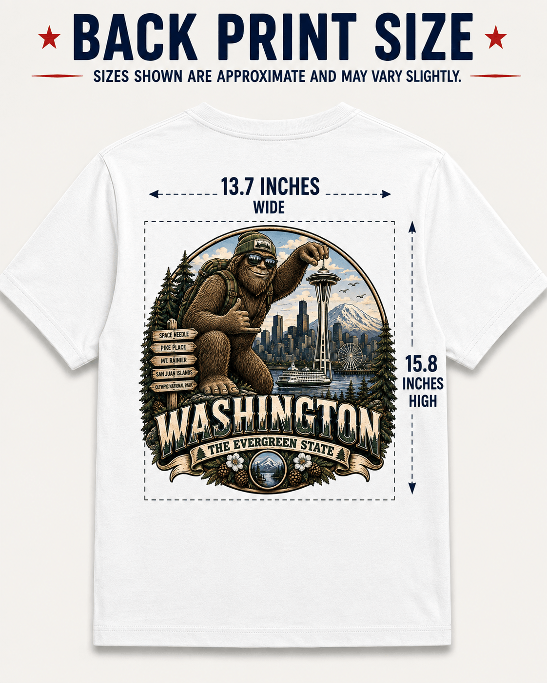 Washington Bigfoot T-Shirt - Space Needle - Bigfoot Coast to Coast