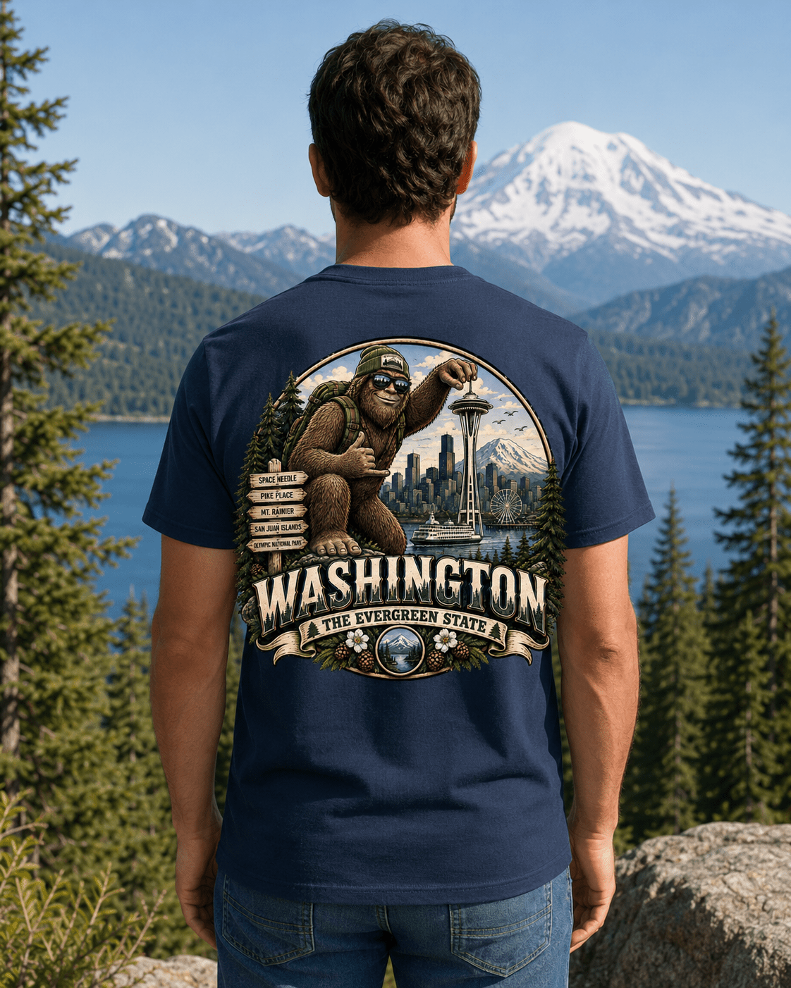 Washington Bigfoot T-Shirt - Space Needle - Bigfoot Coast to Coast