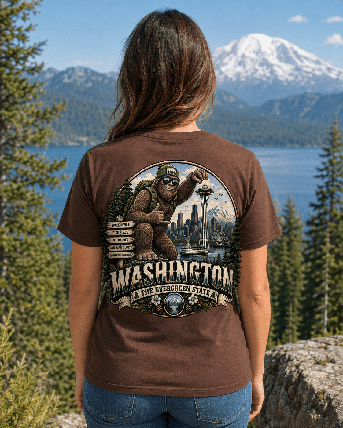 Washington Bigfoot T-Shirt - Space Needle - Bigfoot Coast to Coast