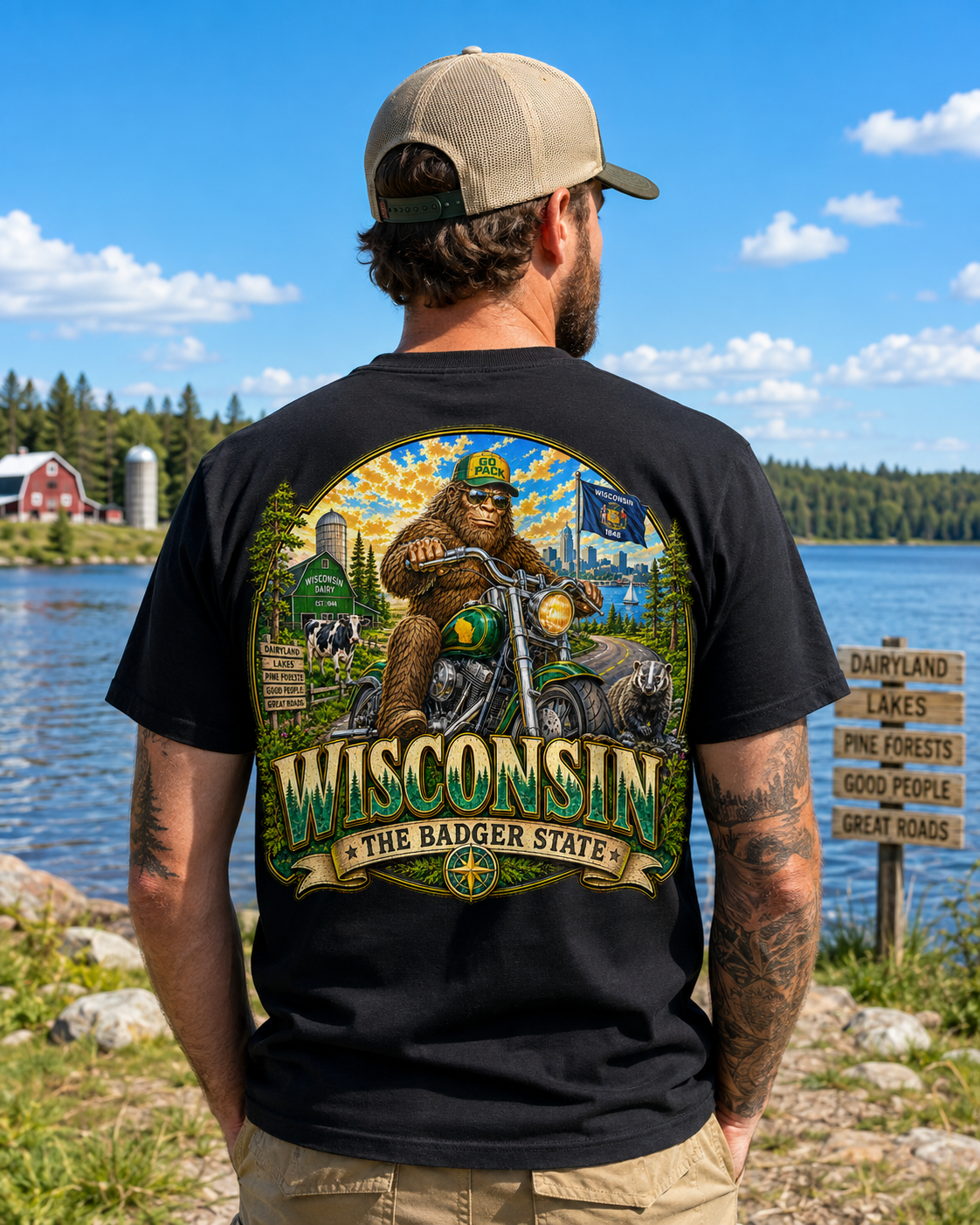 Wisconsin Bigfoot T-Shirt - Motorcycle - Bigfoot Coast to Coast