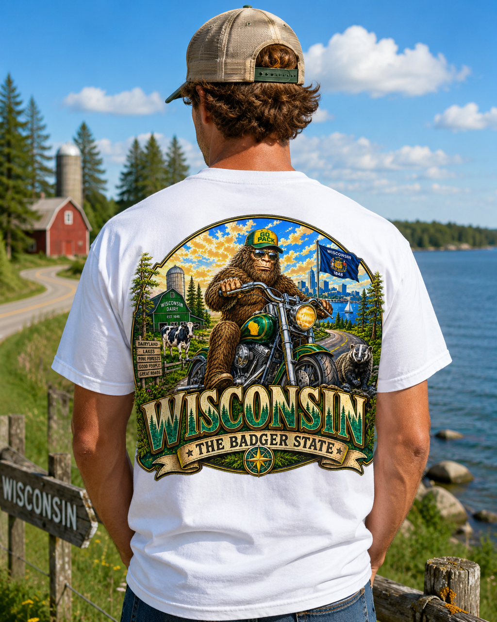 Wisconsin Bigfoot T-Shirt - Motorcycle - Bigfoot Coast to Coast