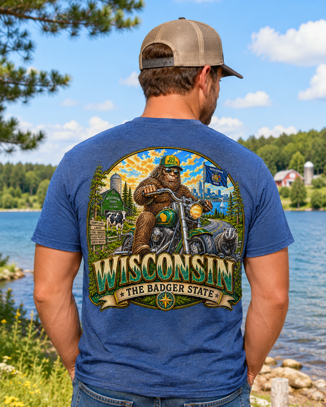 Wisconsin Bigfoot T-Shirt - Motorcycle - Bigfoot Coast to Coast