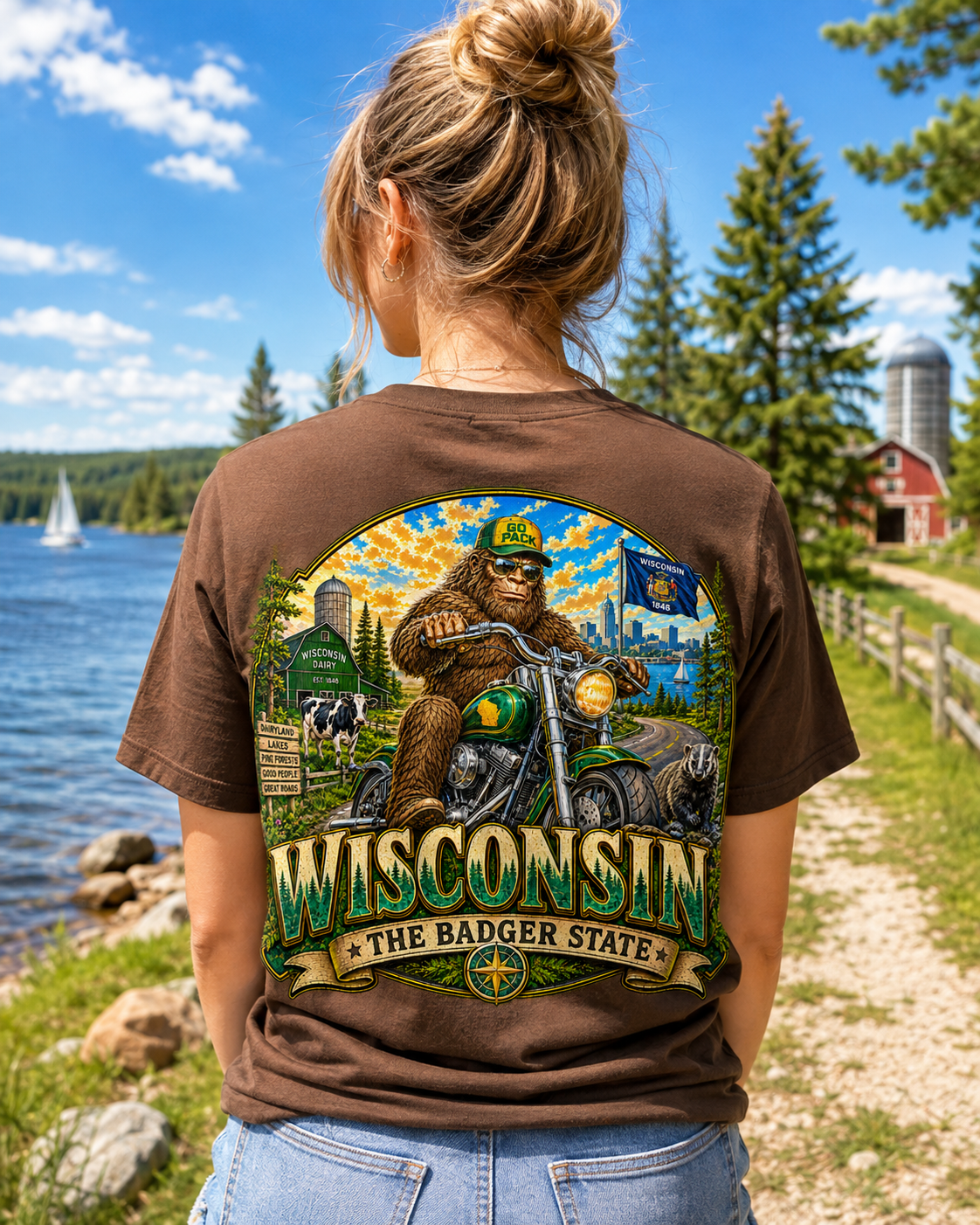 Wisconsin Bigfoot T-Shirt - Motorcycle - Bigfoot Coast to Coast