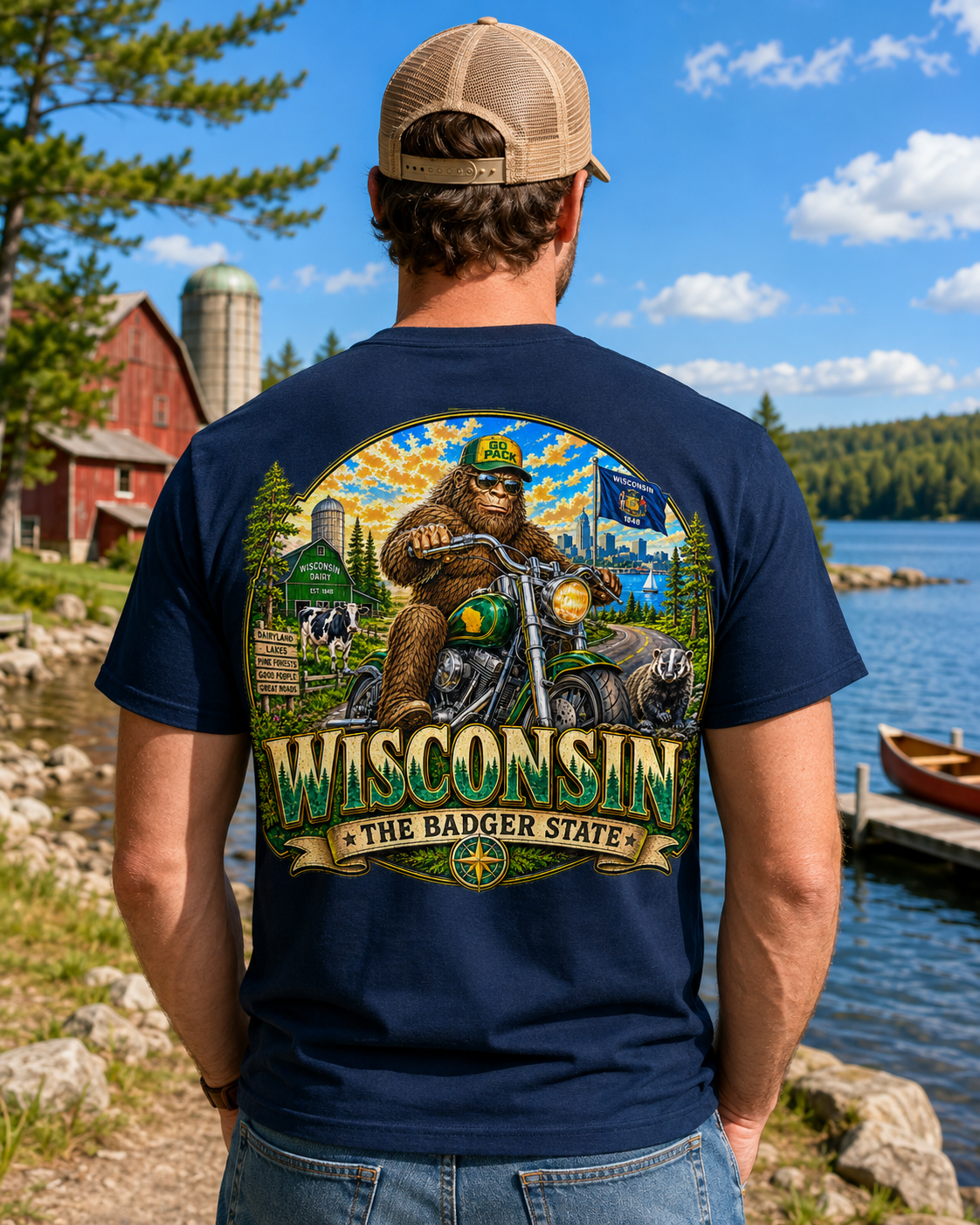 Wisconsin Bigfoot T-Shirt - Motorcycle - Bigfoot Coast to Coast