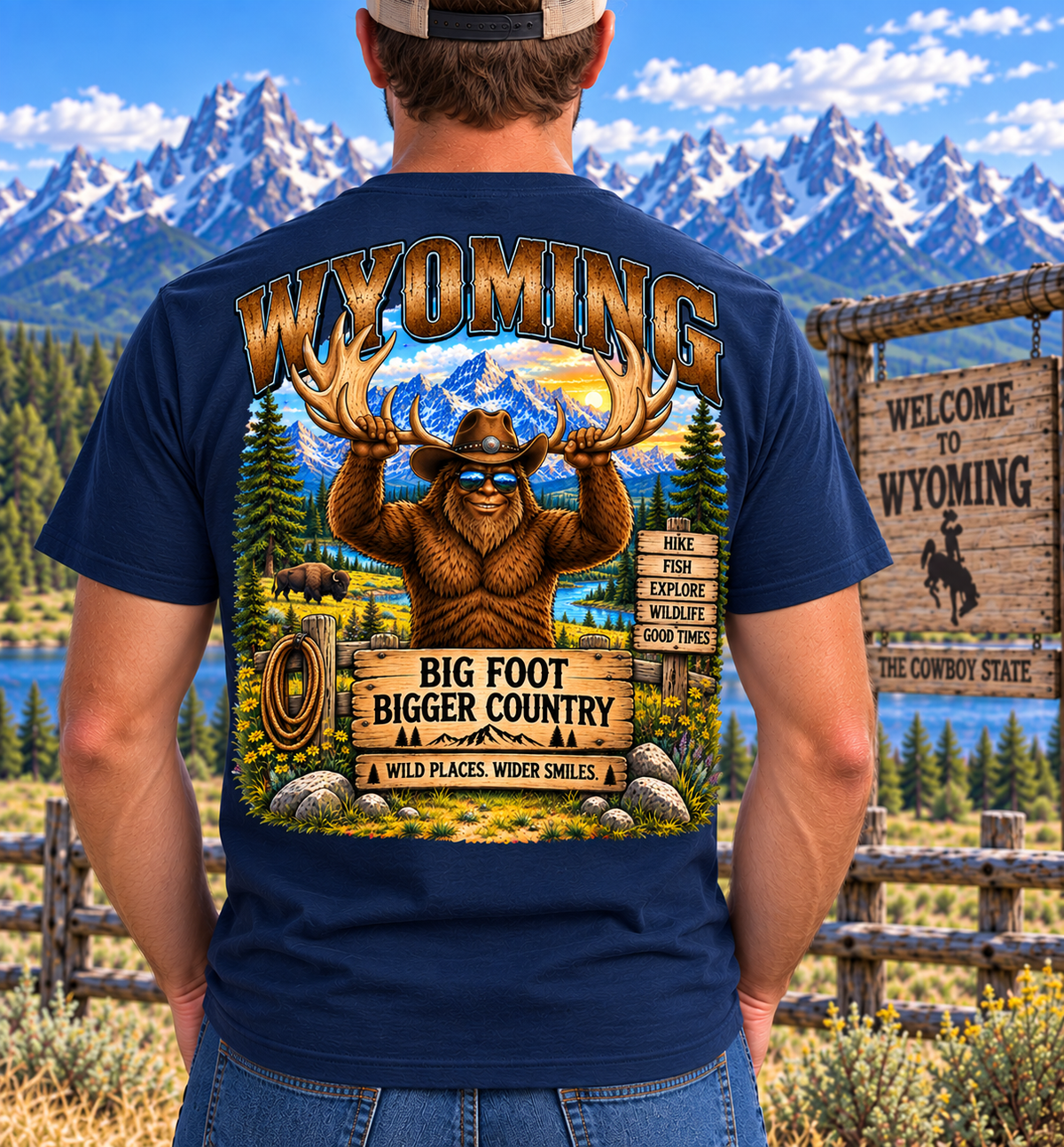 Wyoming Bigfoot T-Shirt - Country Cowboy T-Shirt - Bigfoot Coast to Coast