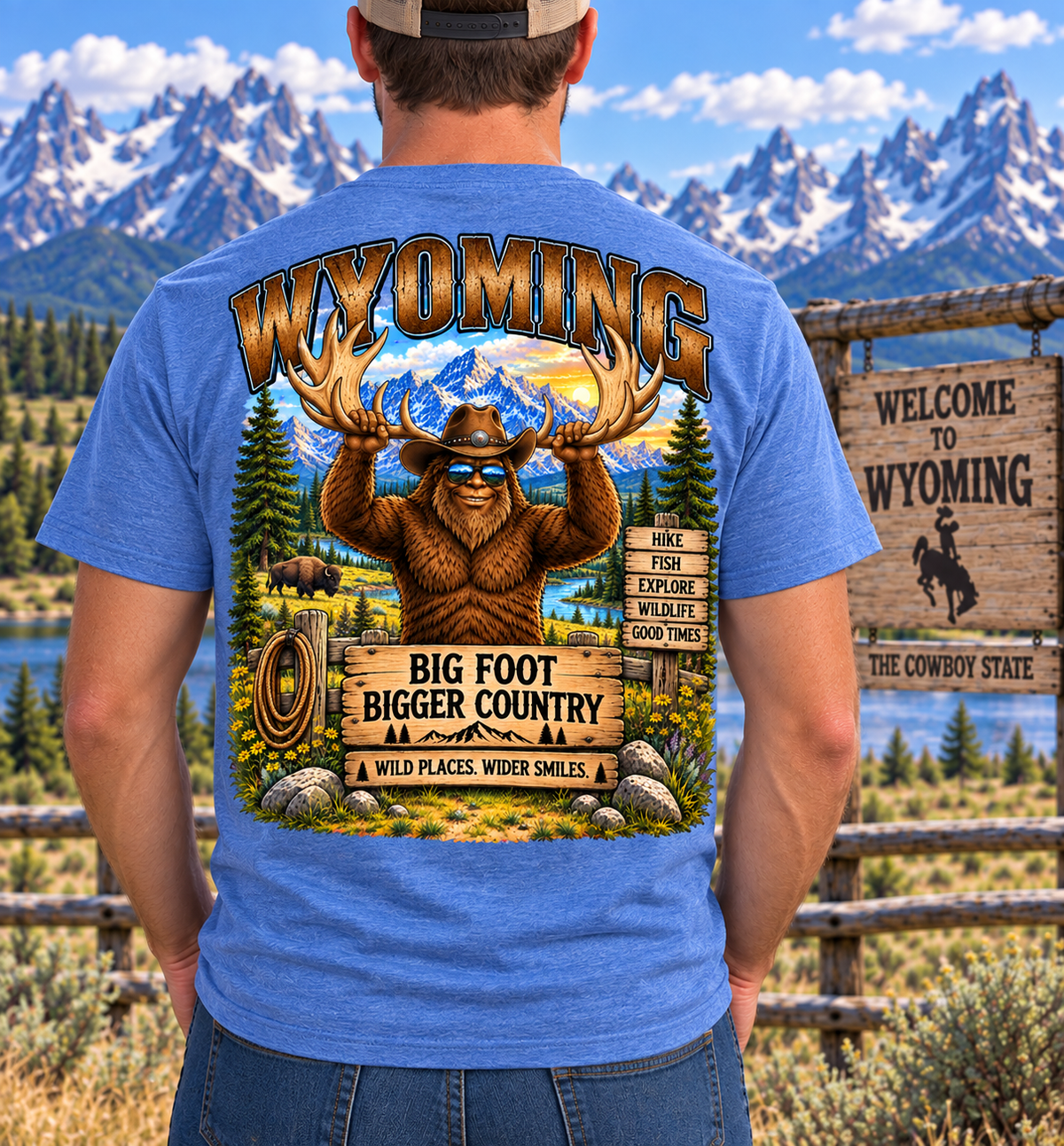 Wyoming Bigfoot T-Shirt - Country Cowboy T-Shirt - Bigfoot Coast to Coast