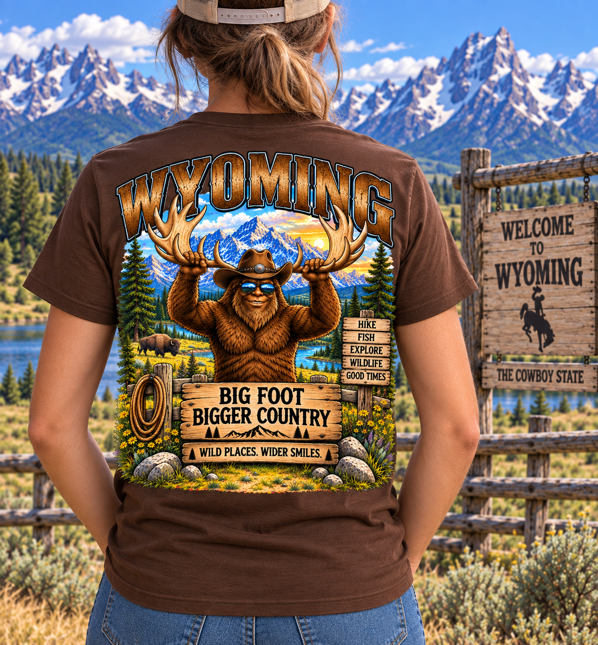 Wyoming Bigfoot T-Shirt - Country Cowboy T-Shirt - Bigfoot Coast to Coast