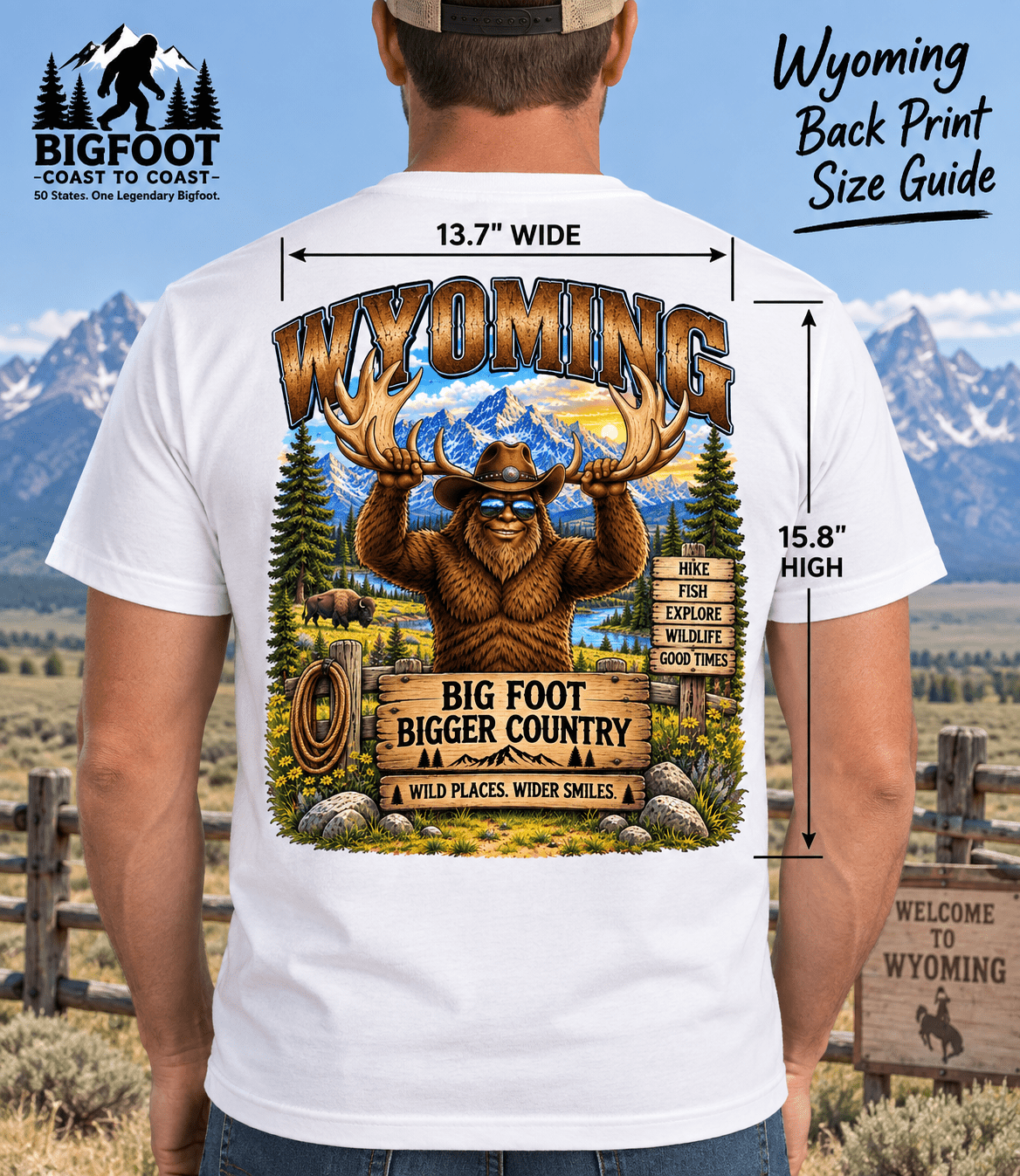 Wyoming Bigfoot T-Shirt - Country Cowboy T-Shirt - Bigfoot Coast to Coast