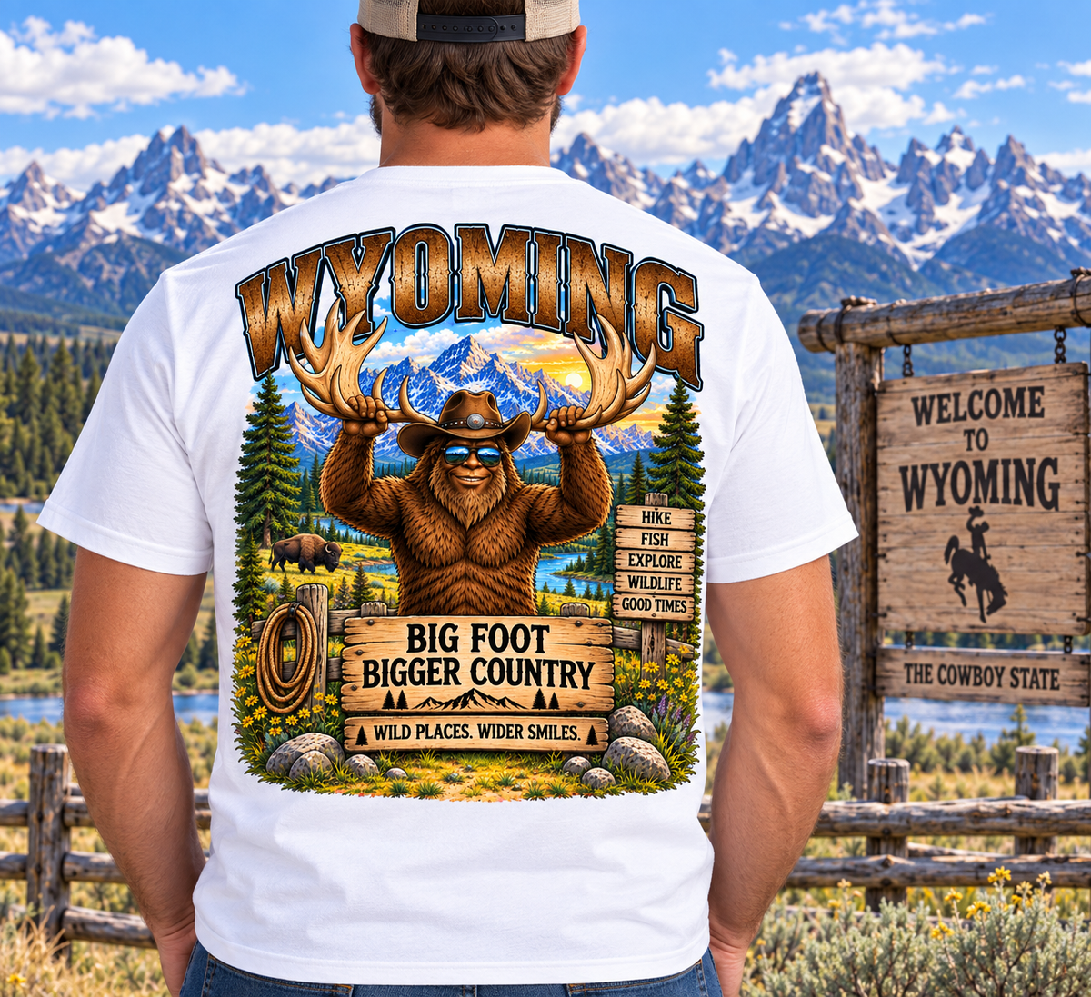 Wyoming Bigfoot T-Shirt - Country Cowboy T-Shirt - Bigfoot Coast to Coast