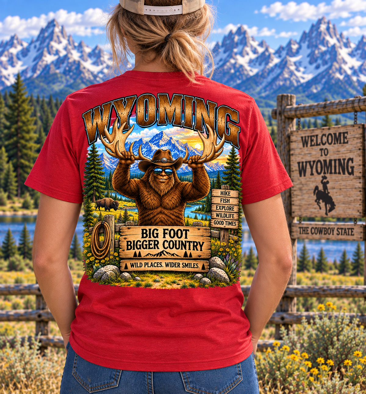 Wyoming Bigfoot T-Shirt - Country Cowboy T-Shirt - Bigfoot Coast to Coast