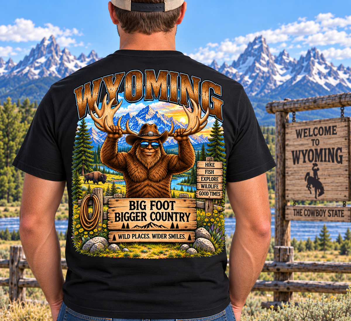 Wyoming Bigfoot T-Shirt - Country Cowboy T-Shirt - Bigfoot Coast to Coast