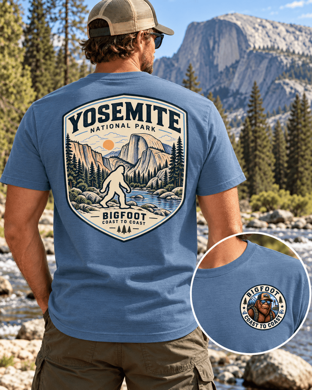 Yosemite Bigfoot National Park Shirt | Sasquatch Adventure Tee - Bigfoot Coast to Coast